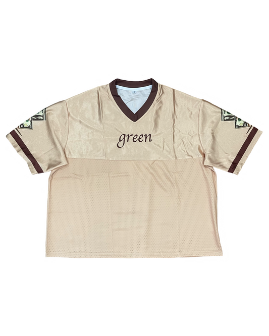 "PARLAY" BEIGE CROPPED FOOTBALL JERSEY